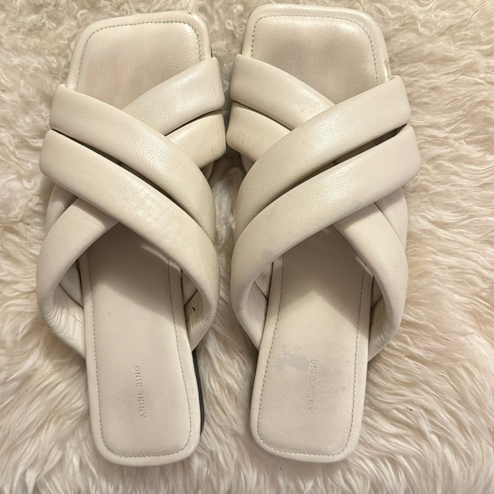 ANINE BING White Crisscross Slide Sandals